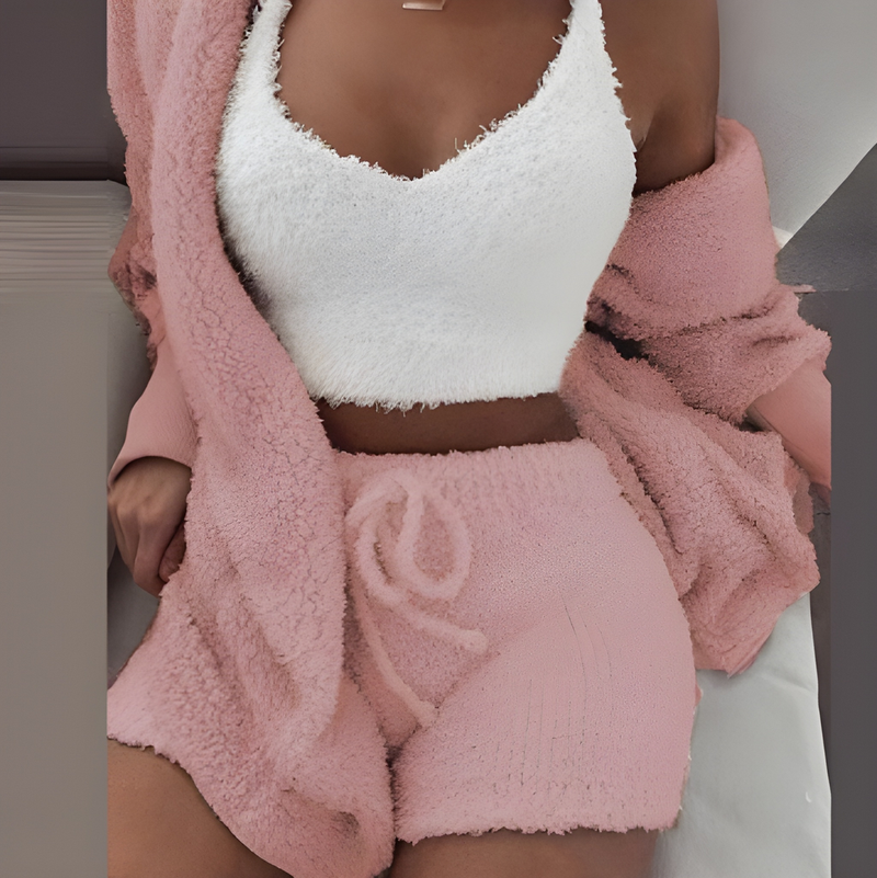 Stickat Loungewear Set för Dam | 3-delars Set | Varm Fleece Sherpa | Stilrent & Mysigt