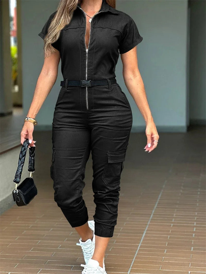 Jumpsuit för kvinnor | Korta ärmar | Safari-stil | Trendiga streetwear