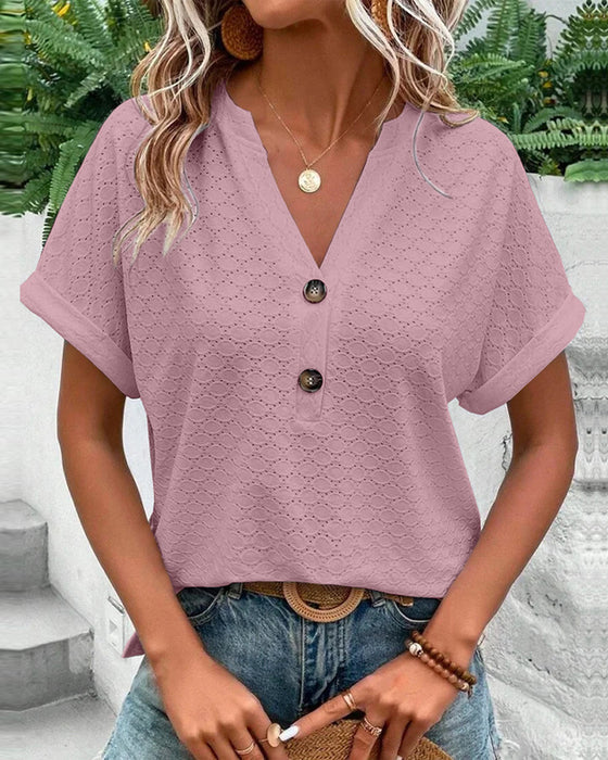 Dam Topp | Elegant & Mångsidig | V-ringning med Knappar | Polyester
