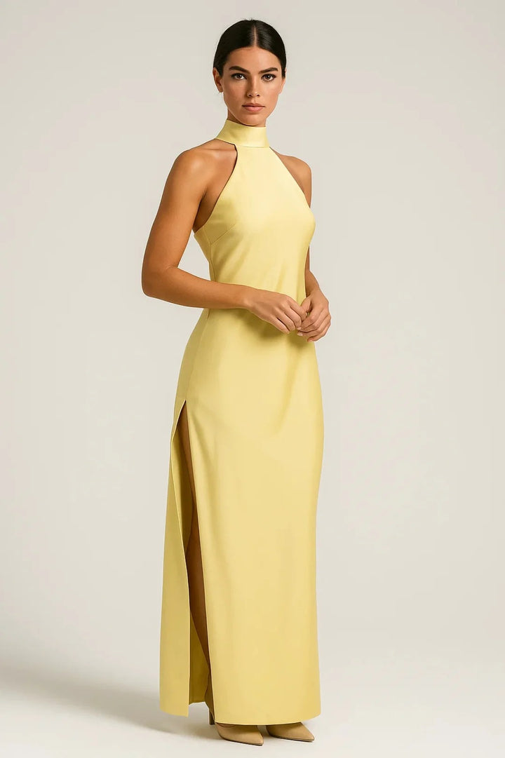 Dam Klänning | Elegant | Hög Hals Slimfit Slits | Sommar