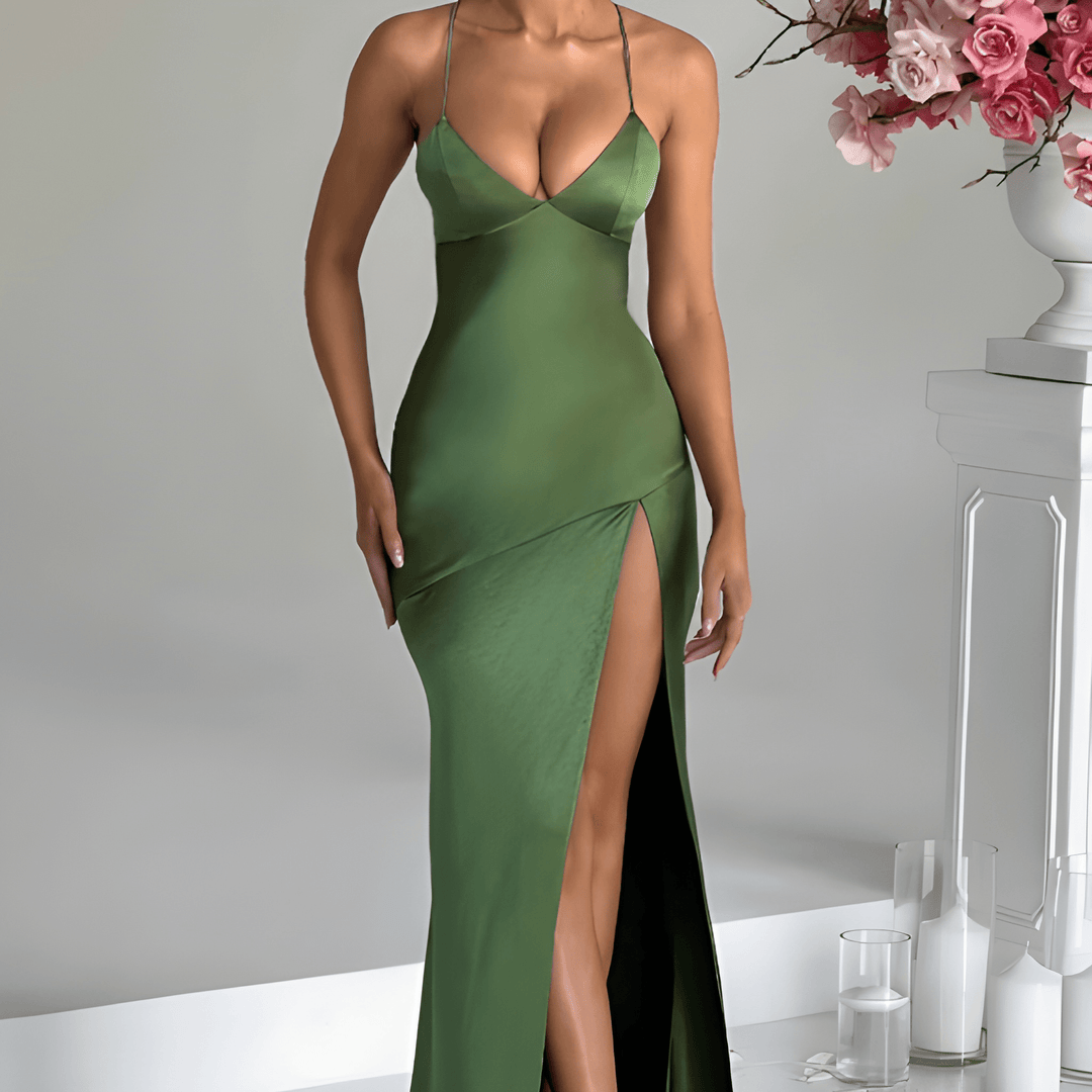 Klänning Maxi | Elegant Aftonklänning | Hög Slits | Spaghettiband