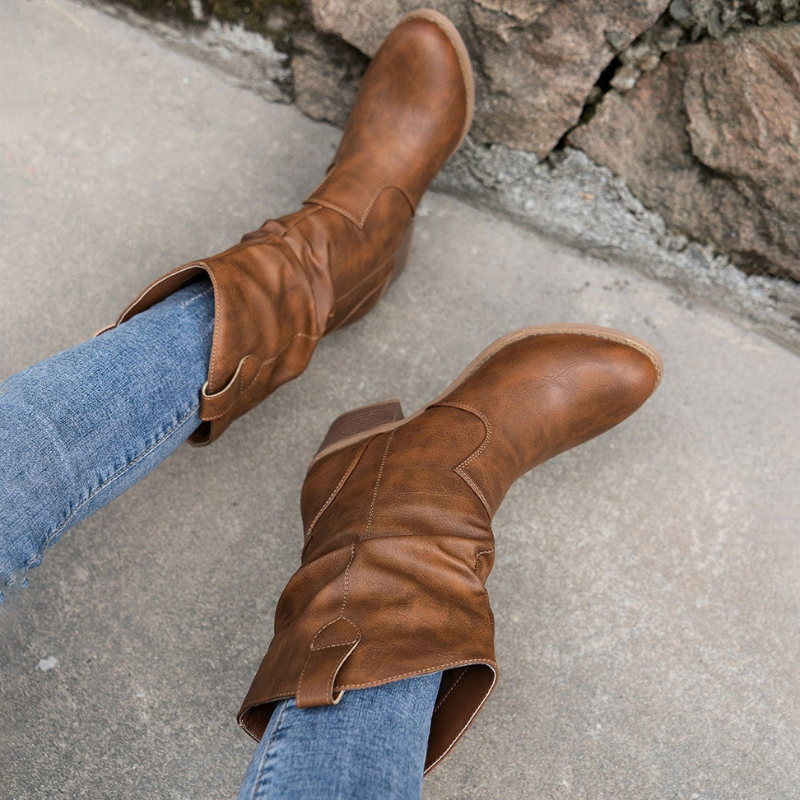 Skor För Vinter | Cowboyboots Dam | Spetsig Tå & Tjock Klack