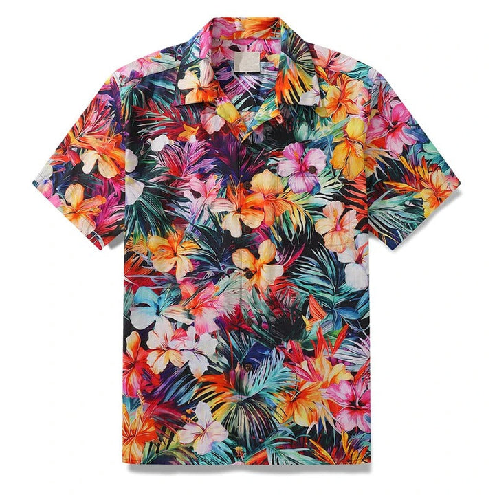 Herr Skjorta | Kortärmad | Strand Blommigt Print | Sommar