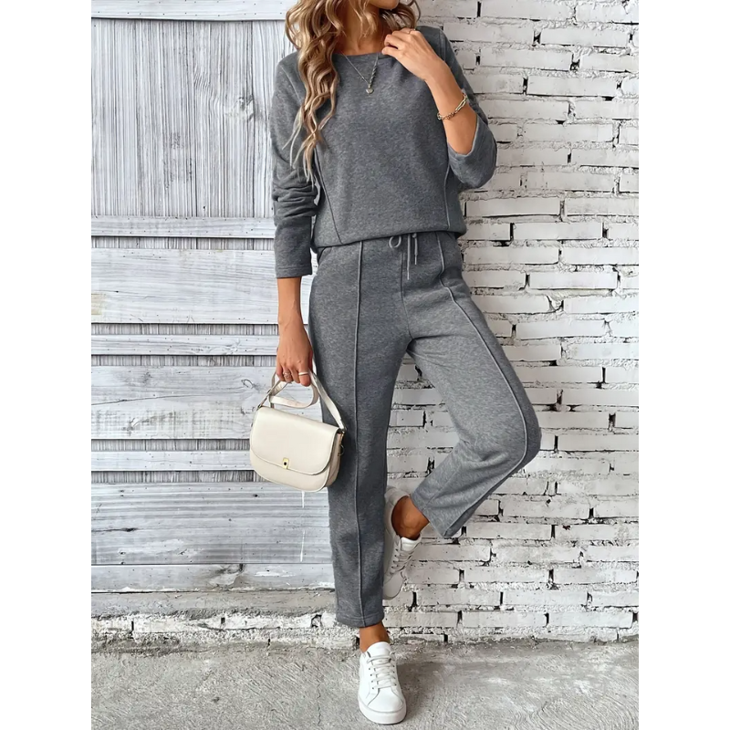Dam Sportbyxor & Tröja Set | Enfärgad Outfit | Casual Kläder