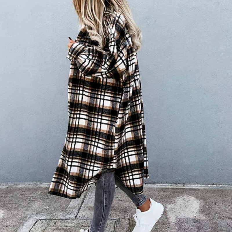 Vinterrock Dam | Lång Jacka med Rutigt Mönster | Casual Stil