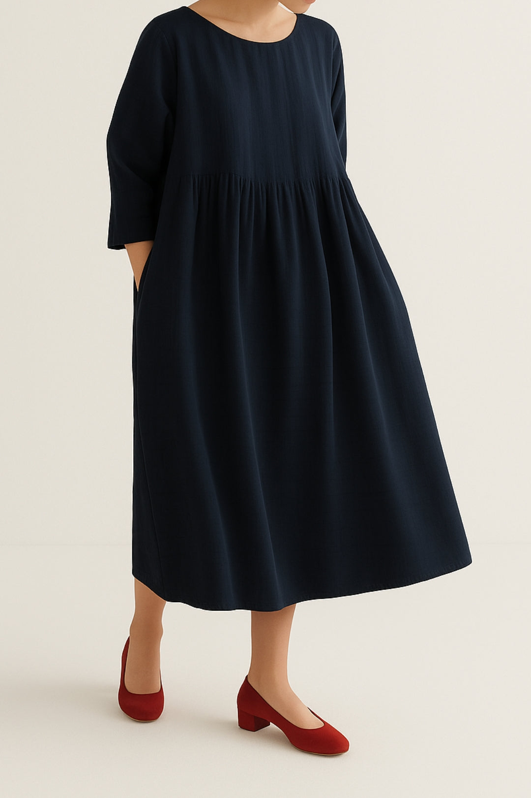 Dam Klänning | Oversized | Rund Hals 3/4 Ärm | Sommar