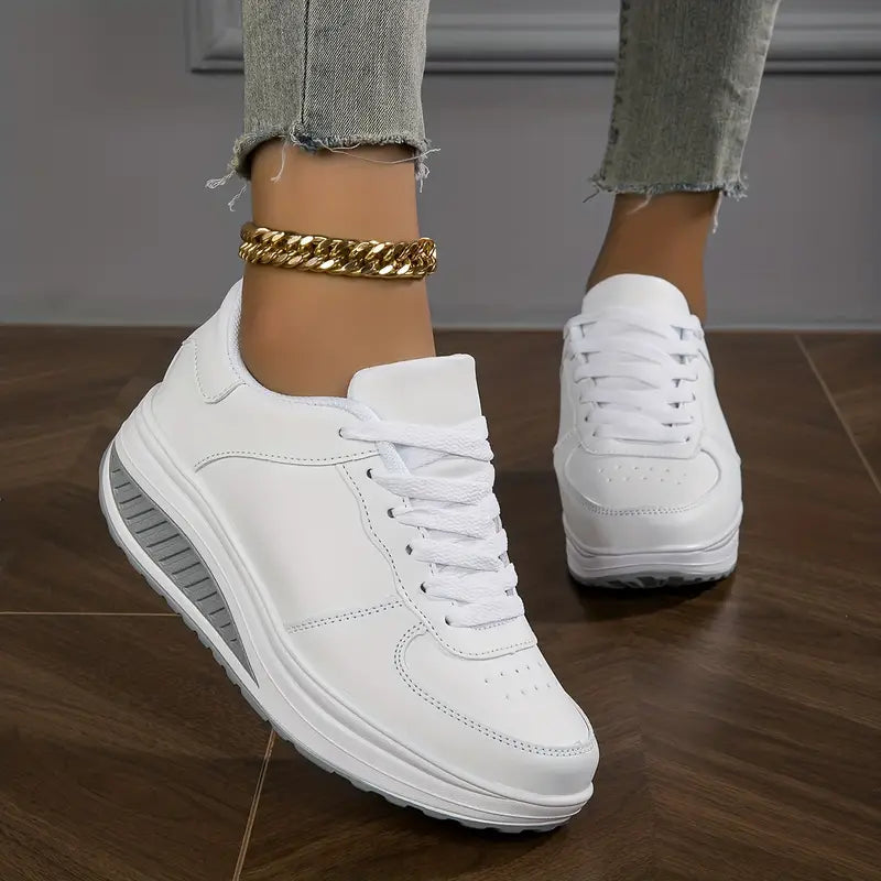 Sneakers Dam | PU Läder Plattform Skor | Casual Snörskor