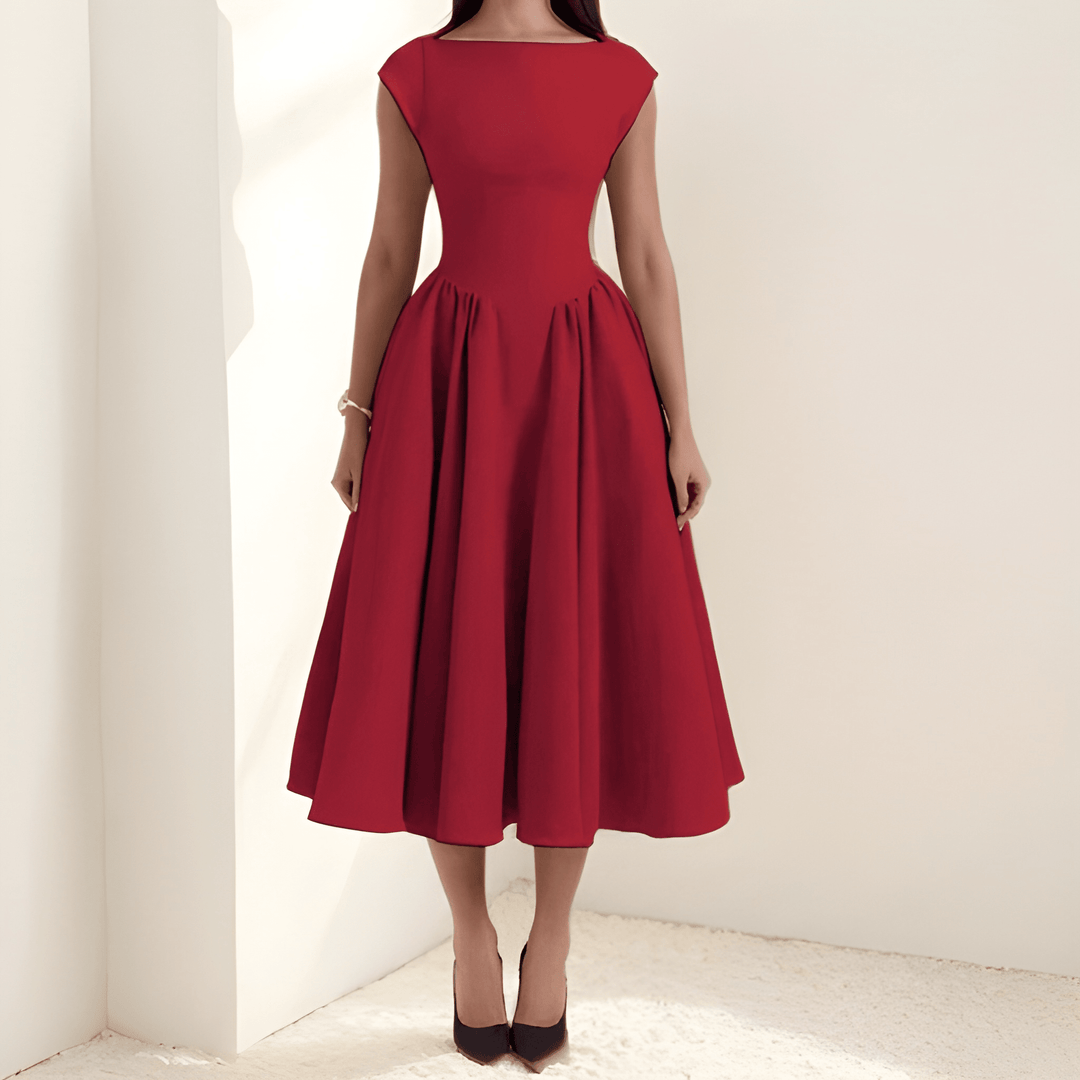 Klänning Midi | Elegant Vit Klänning | Markerad Midja | Tidlös Design