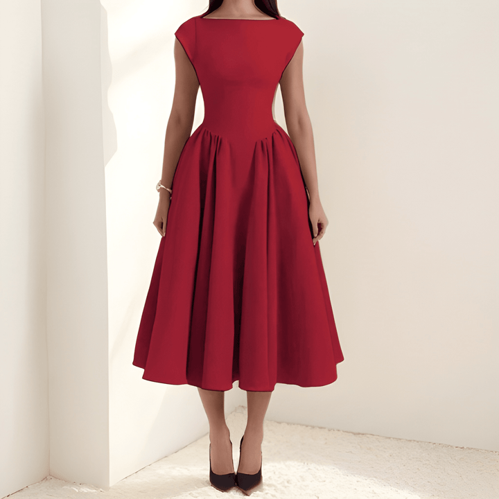 Klänning Midi | Elegant Vit Klänning | Markerad Midja | Tidlös Design