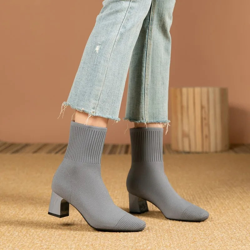 Skor för Vinter | Stickade Sockboots Dam | Högklackat & Trendigt