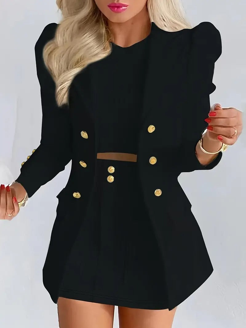 Damset | Tvådelat Blazerset med Kavaj & Minikjol | Elegant Snitt & Effen Design