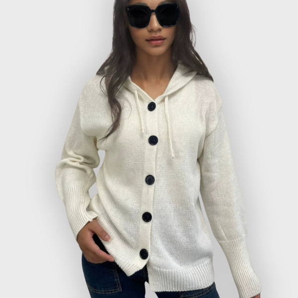 Dam Cardigan | Knäpp upp med huva | Stickad Tröja Dam