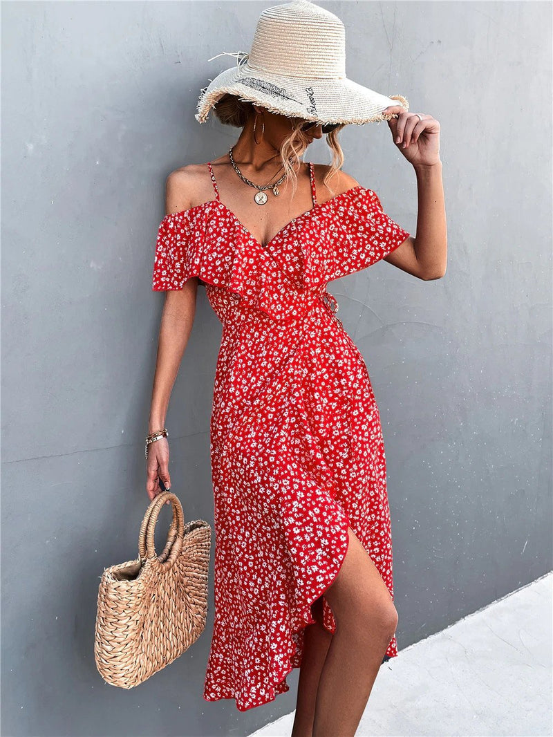 Maxiklänning för kvinnor | Boho blommönster | Asymmetrisk & feminin
