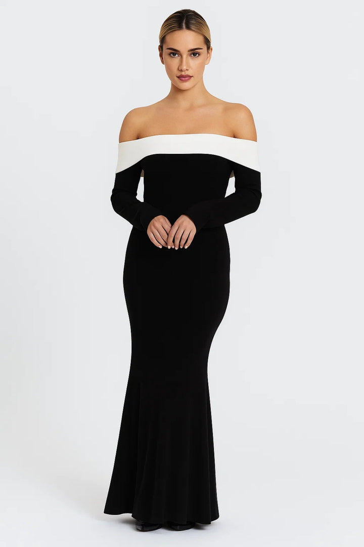 Dam Klänning | Slimfit Off-shoulder | Kontrastdetalj | Sommar