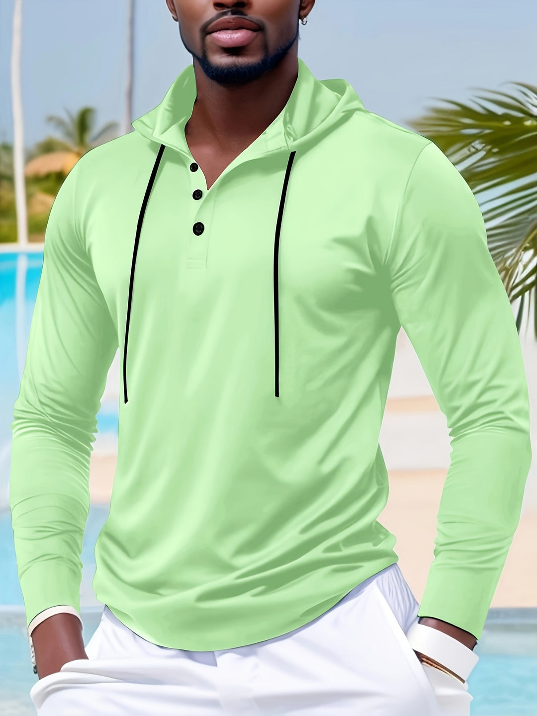 Herr Hoodie | Slimfit | Med Knappar | Lång Ärm | Sommar