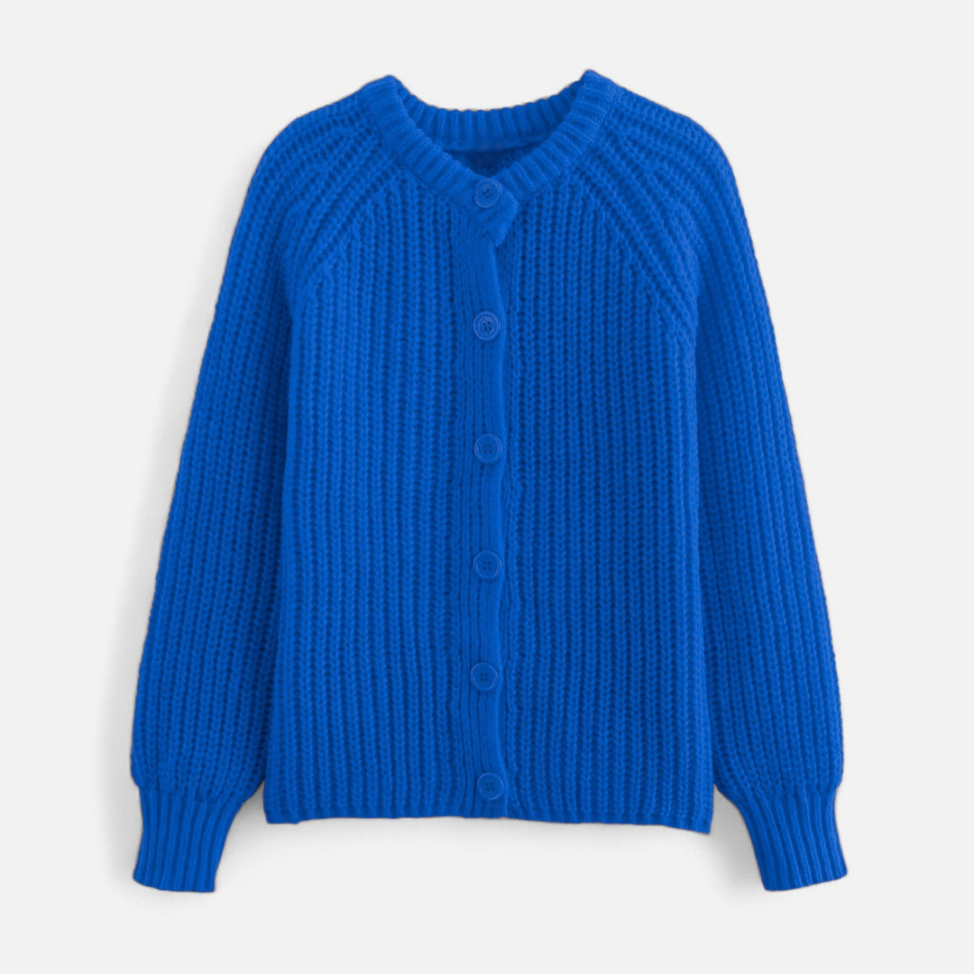Stickad Cardigan Dam | Vintageinspirerad Kofta med Rund Halsringning | Mjuk &amp; Tidlös Stil