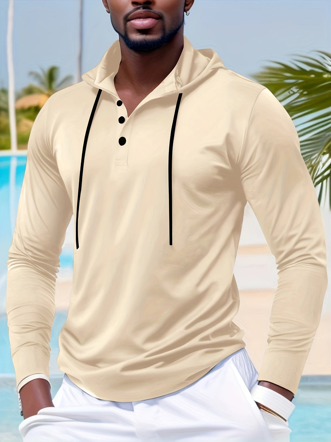 Herr Hoodie | Slimfit | Med Knappar | Lång Ärm | Sommar