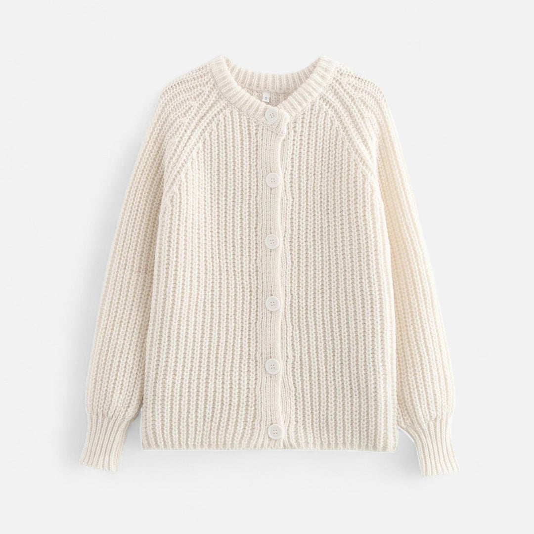 Stickad Cardigan Dam | Vintageinspirerad Kofta med Rund Halsringning | Mjuk &amp; Tidlös Stil