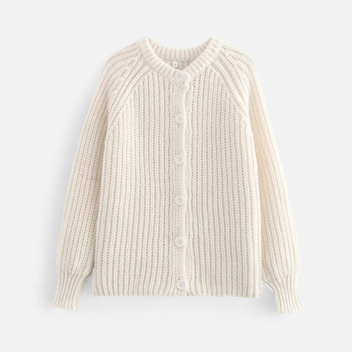 Stickad Cardigan Dam | Vintageinspirerad Kofta med Rund Halsringning | Mjuk &amp; Tidlös Stil