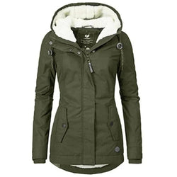 Damparka Vinter | Huva & Tjock Plysch | Mellanlång Varm Jacka | Bomstickad struktur & Polyester