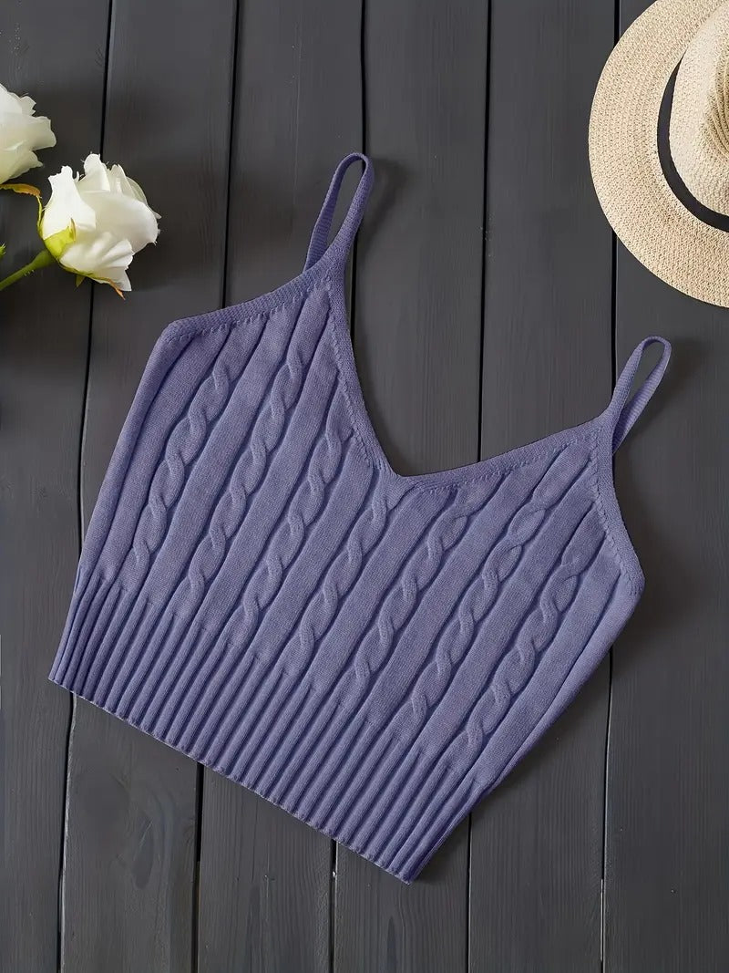 Damtop | Stickad Cami Crop Top | Mjuk & Mångsidig för Sommar & Alla Hjärtans Dag
