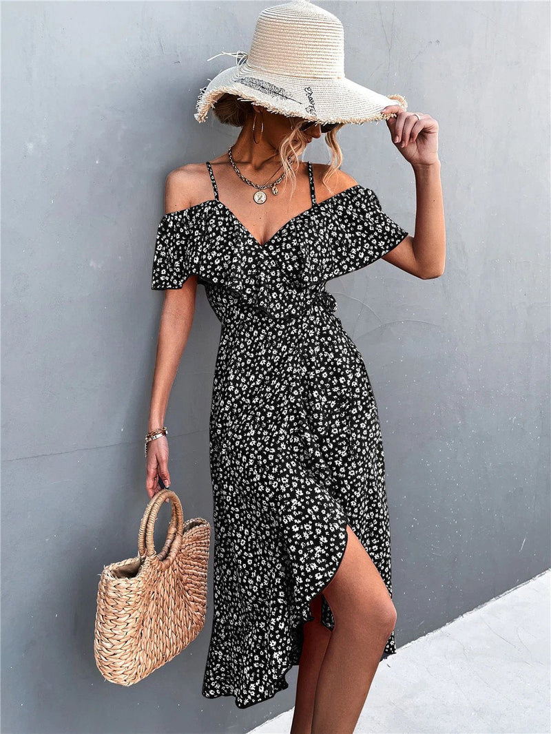 Maxiklänning för kvinnor | Boho blommönster | Asymmetrisk & feminin