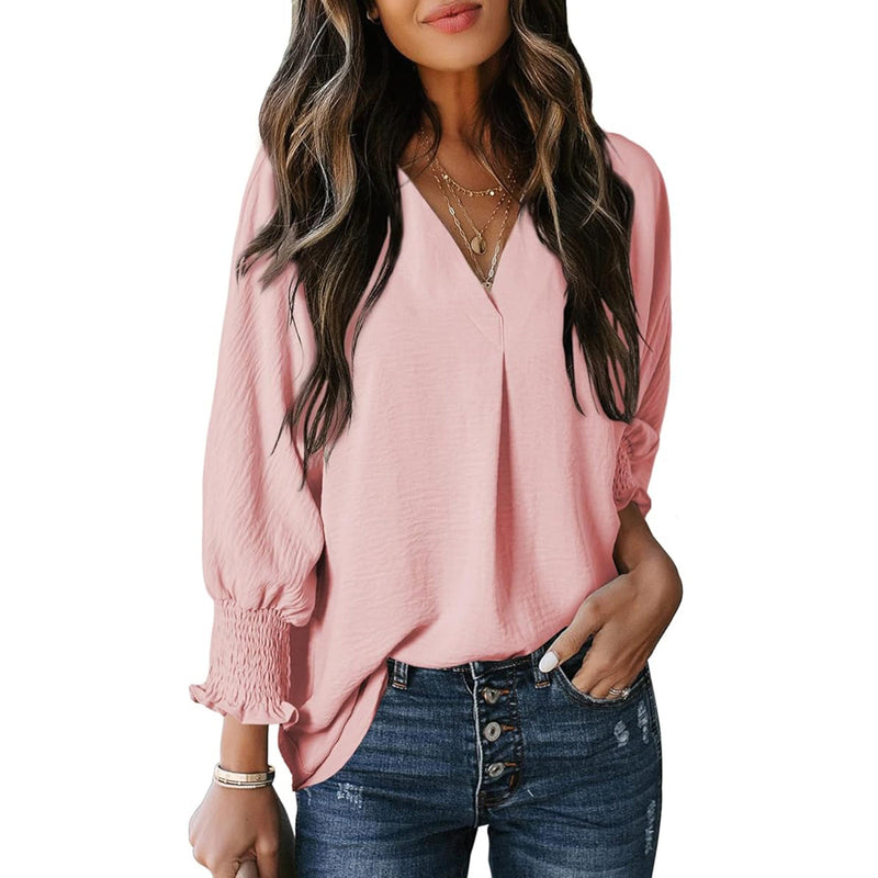 Dam Blus | Elegant | V-ringning | Sommar