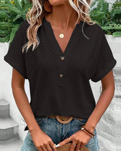 Dam Topp | Elegant & Mångsidig | V-ringning med Knappar | Polyester