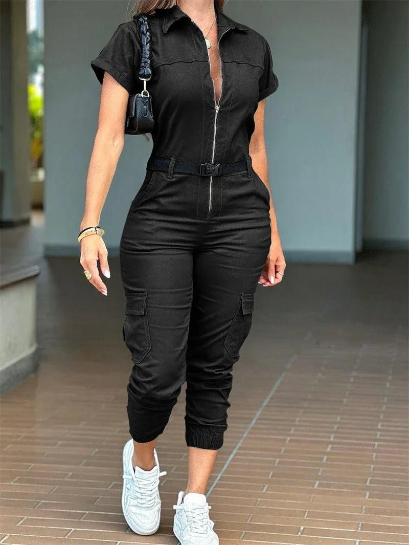 Jumpsuit för kvinnor | Korta ärmar | Safari-stil | Trendiga streetwear