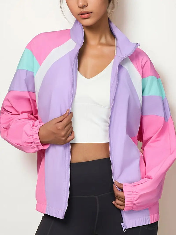 Vindjacka för kvinnor | Colour Block & Vindtät | Lätt sportjacka för utomhusaktiviteter