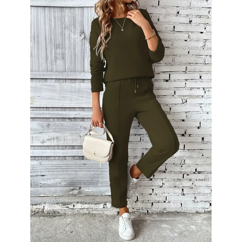 Dam Sportbyxor & Tröja Set | Enfärgad Outfit | Casual Kläder