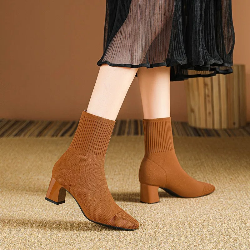 Skor för Vinter | Stickade Sockboots Dam | Högklackat & Trendigt