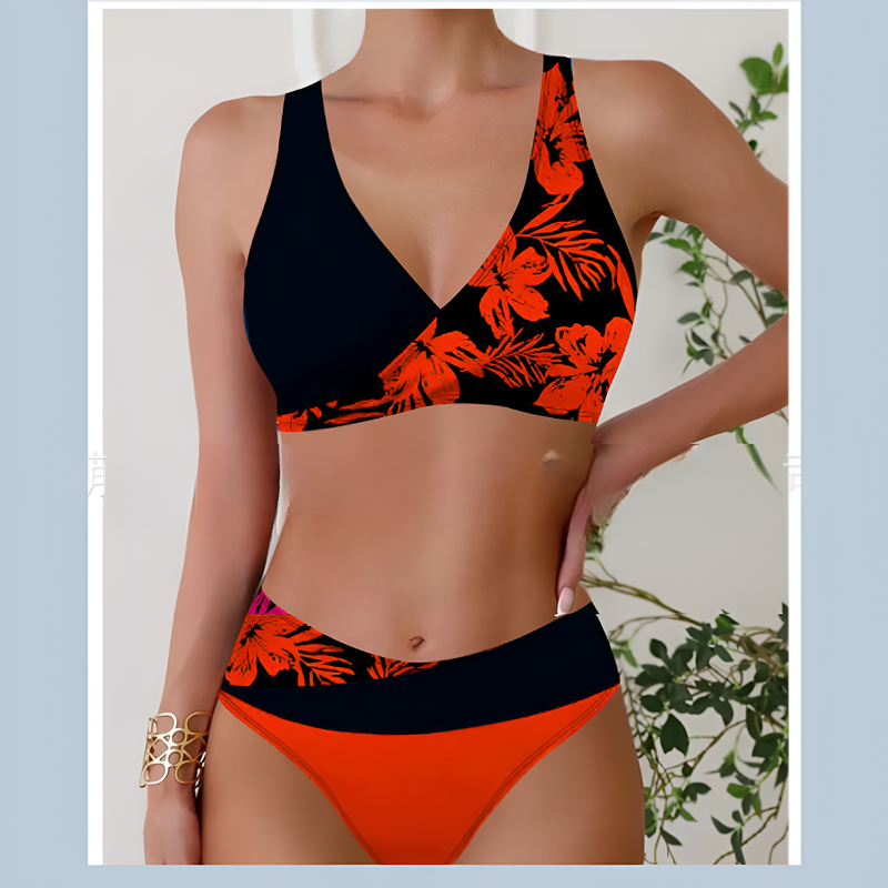 Kvinnor Bikini Set | Hög Midja | Blommigt Tryck | Tvådelad Baddräkt