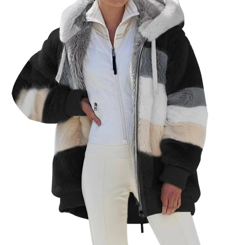 Vinterjacka Dam | Oversize Plüschjacka | Huva