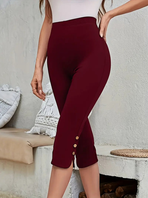 Kvinnors Capri Leggings | Elegant & Rekbaar | Effen Färg & Nepknoopdetalj
