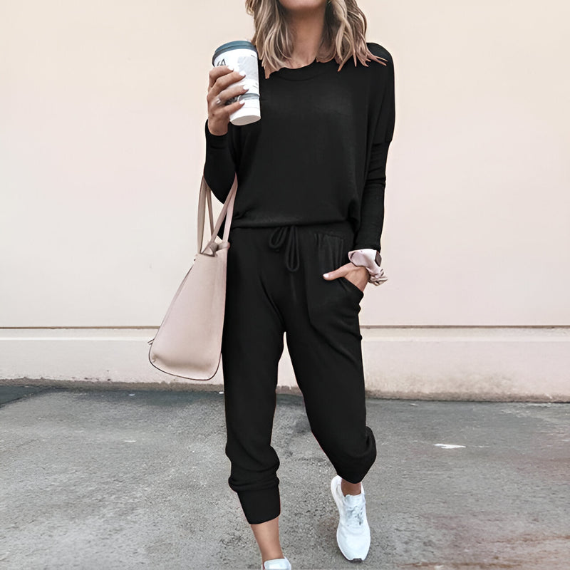 Kvinnor Pyjamas Set | Mjuk & Enfärgad | Långärmad Topp | Byxor med Dragsko