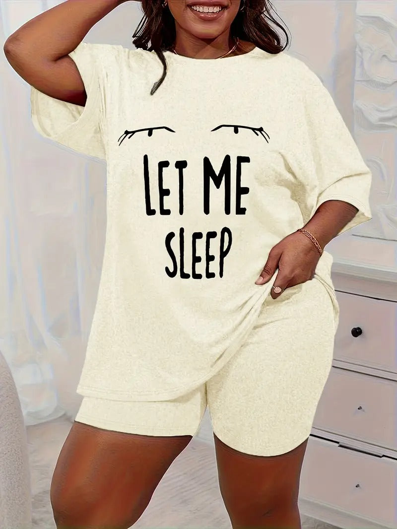 Dams Pyjamas Set | Plus Size & Bekväm | Leopard Hjärta Print & Kortärmad T-shirt