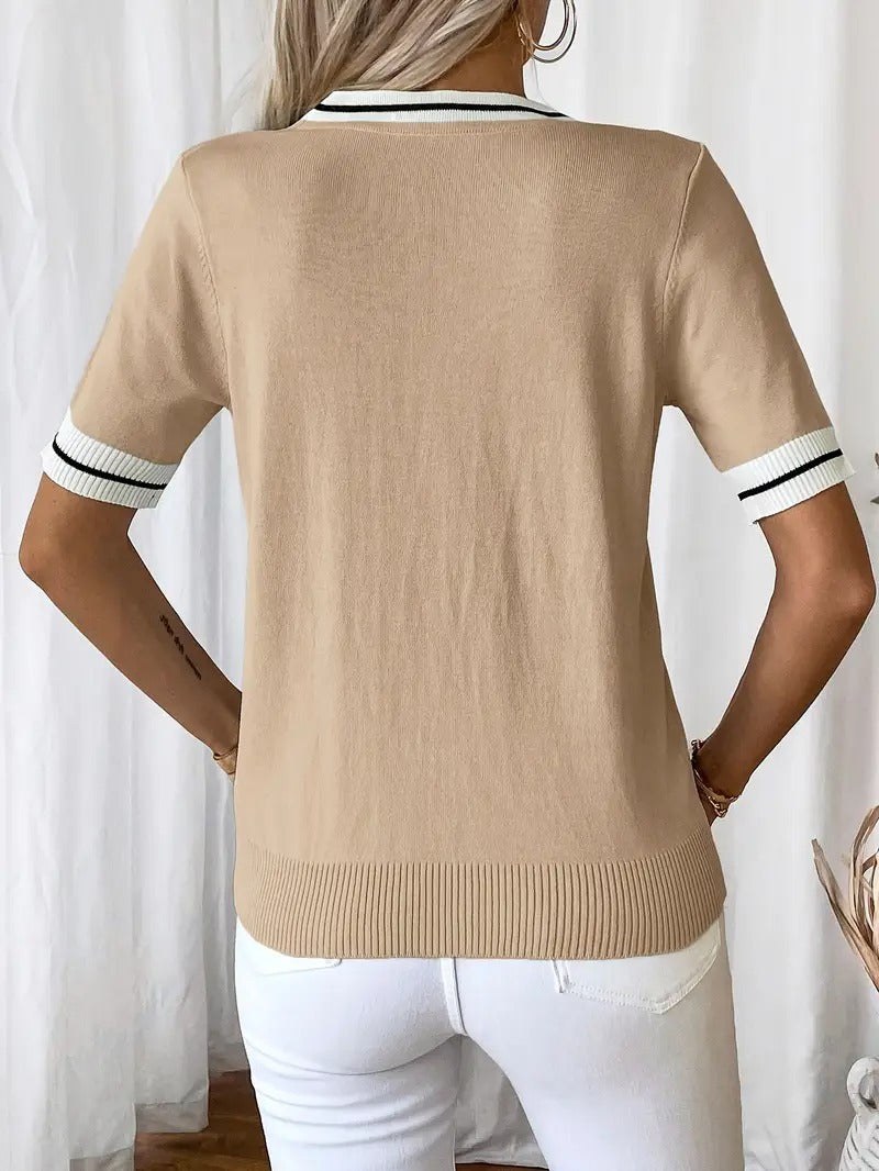 Kvinnors Stickad Topp med V-ringning | Elegant & Lätt | Sommar med Knytband