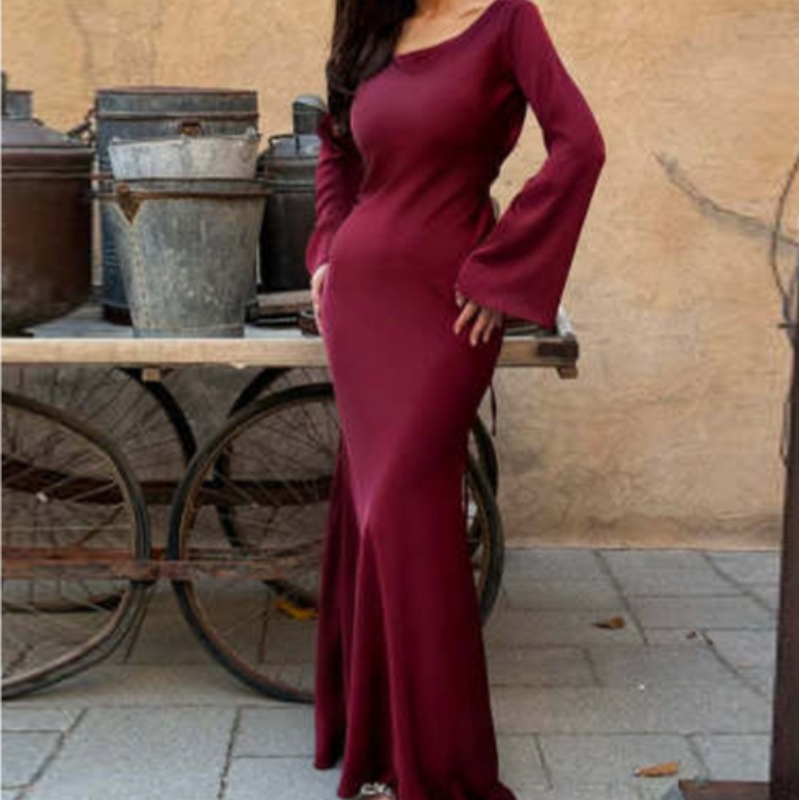Festklänningar | Långärmad Bröllopsklänning Dam | Elegant Maxi Stil