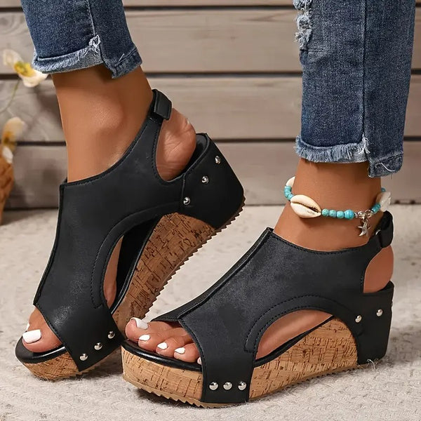 Sandal för kvinnor | Sommar & Vintage | Kilklack | Öppen tå & justerbar rem
