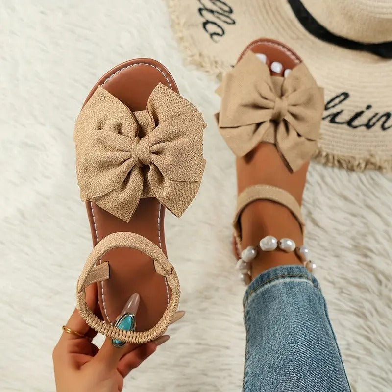 Damsandaler | Chica Slip-Ins med Rosett & Enkelband | Öppen Tå & Effen Design | Sommar & Strand
