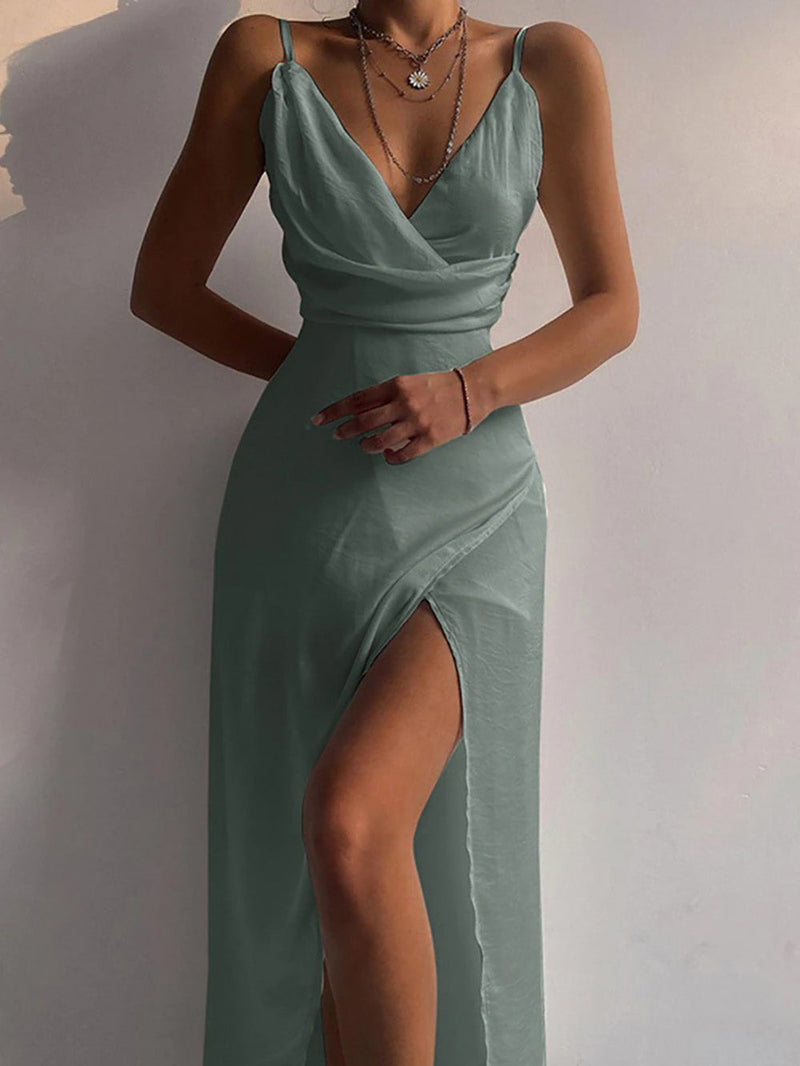 Damklänning | Elegant sommarklänning | Off-Shoulder & V-Neck | Bandage Camisole Design
