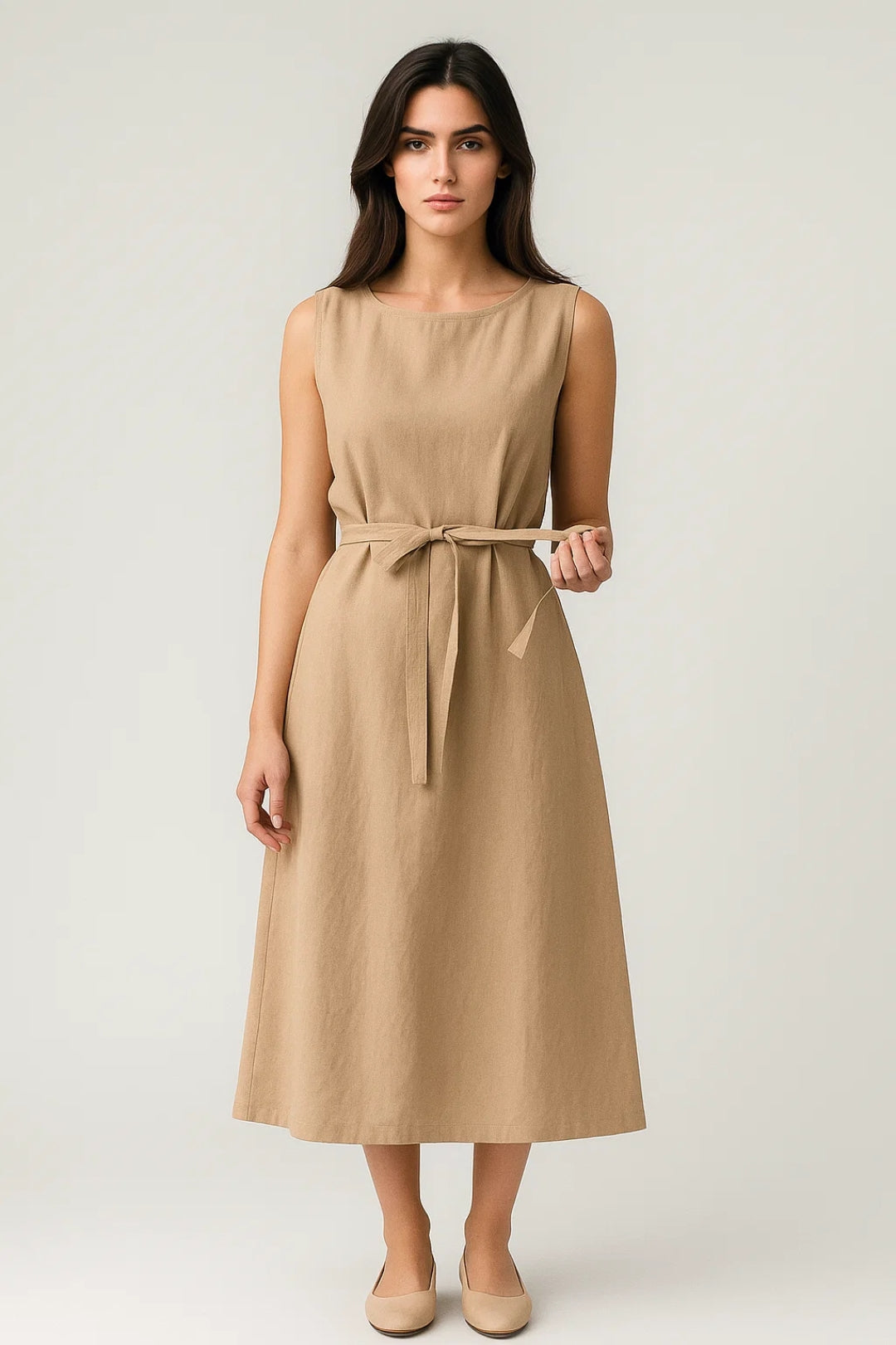 Dam Klänning | Midi Elegant | Knytband Midja | Sommar