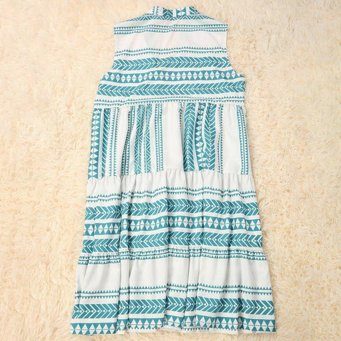 Maxiklänning för kvinnor | Boho geometriskt tryck | Ärmlös & V-ringad | Sommar strandlook