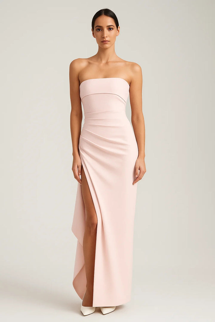 Dam Klänning | Slimfit Strapless Draperad | Hög Slits | Sommar