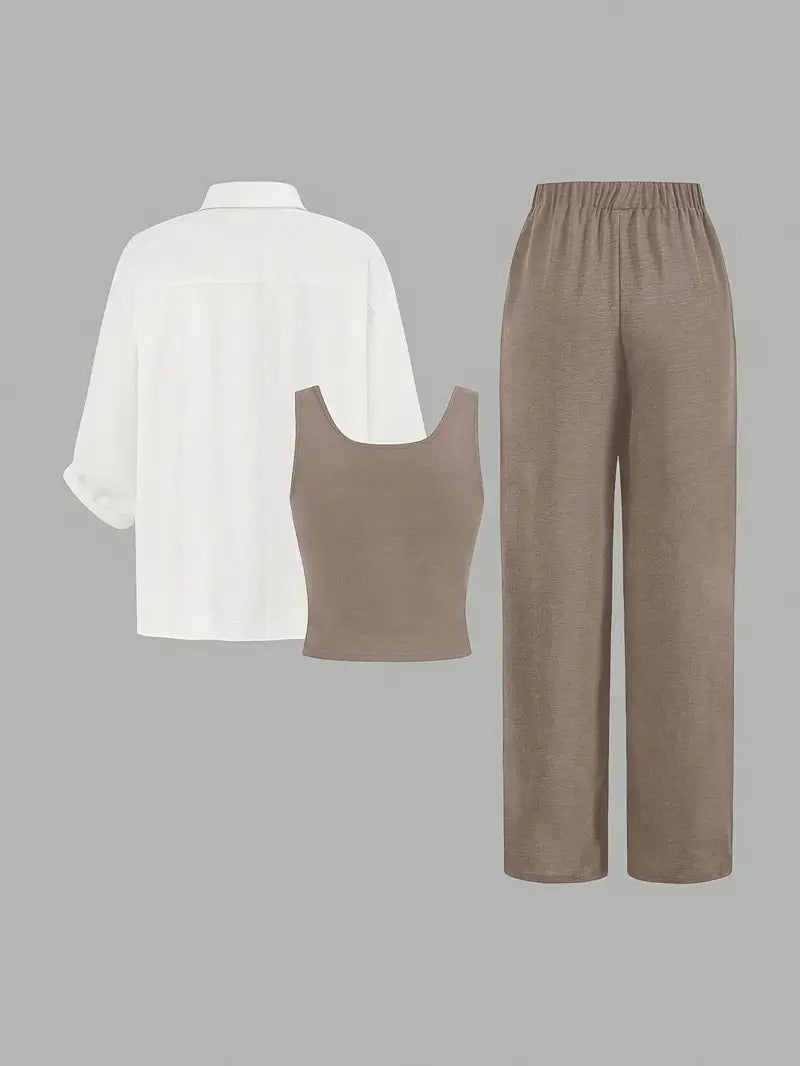 Dams Set | 3-delad & Casual | Sommarbyxor med Dragsko & Enfärgad Design