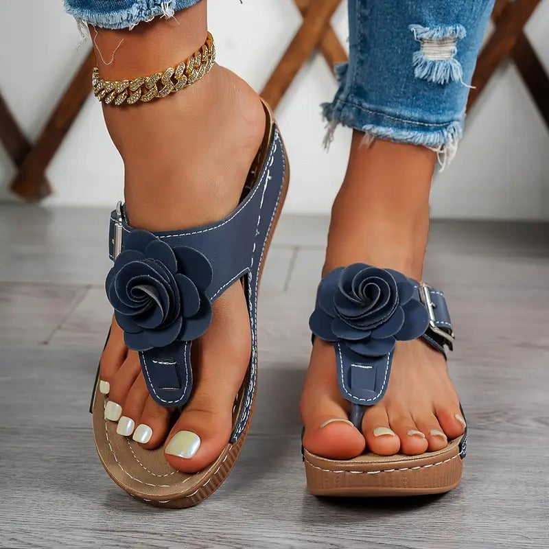 Dam Sandaler | Blommig Dekor & Justerbar Rem | Tjock Sula & Öppen Tå | Somrig & Bekväm