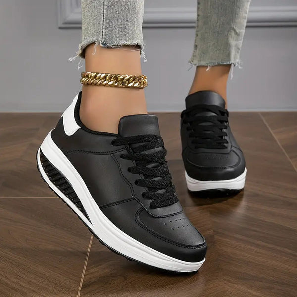 Sneakers Dam | PU Läder Plattform Skor | Casual Snörskor