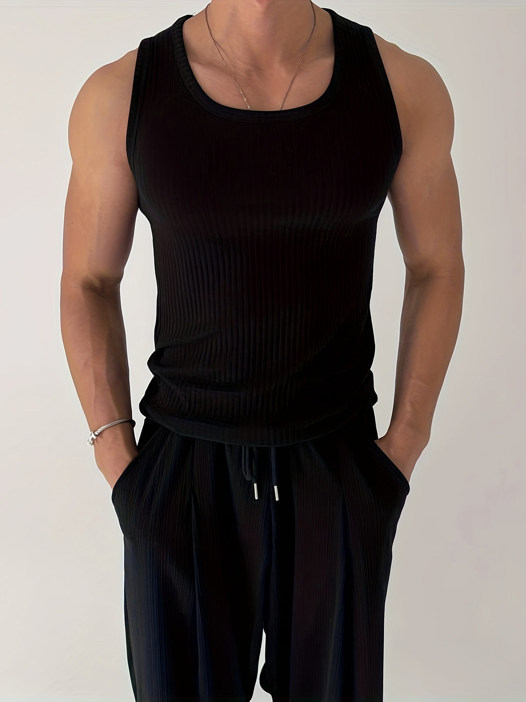 Herr Linne | Slimfit | Ärmlös | Rund Hals | Sommar