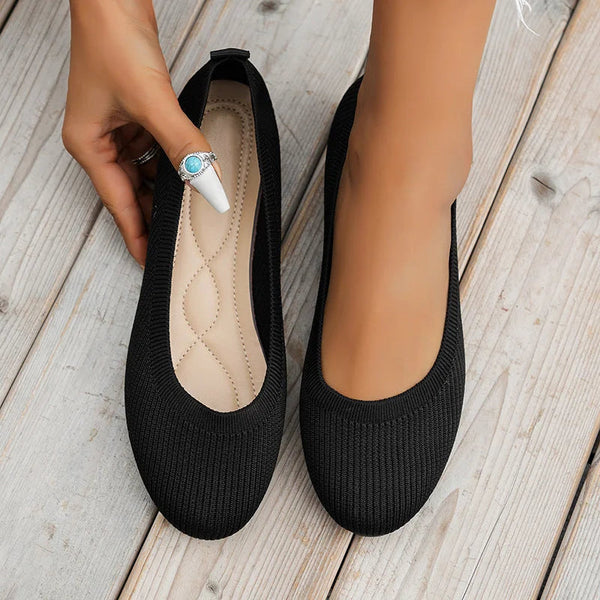 Damskor | Lätta & Andas | Stickade Ballerina Loafers | Enfärgade Slip-on Flats